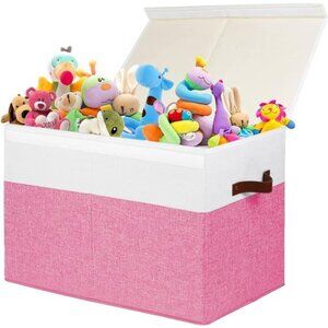 Large Toy Box with Lid, Sturdy Toy Storage Chest Bin Boxes Organizer Basket